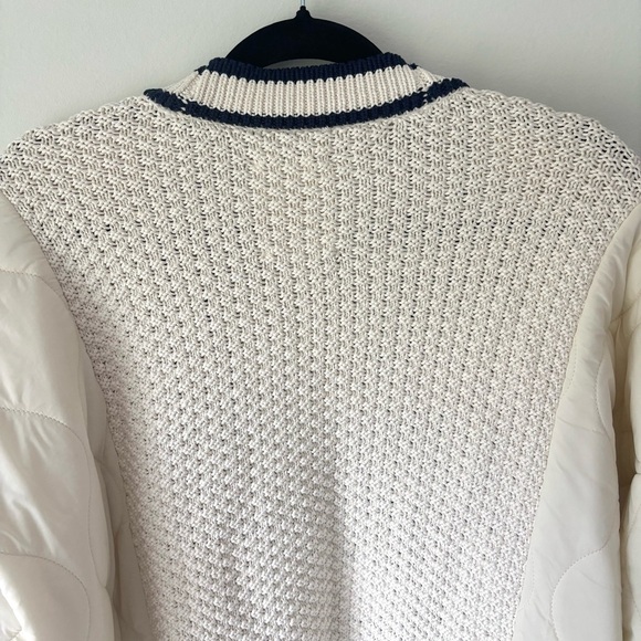 Offline by Aerie Quilted Knit Cardigan Puffer Cream Navy Oversized Sweater Cozy - Picture 10 of 12